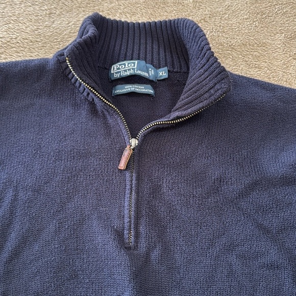 Ralph Lauren Men’s 100% Cotton Navy 3/4 quarter Zip-Up Sweater - Picture 3 of 10